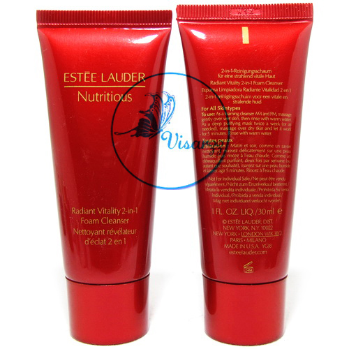 (Tester รุ่นใหม่ล่าสุด) Estee Lauder Nutritious Radiant Vitality 2-in-1 Foam Cleanser 30 mL โฟมล้างหน้าที่ช่วยให้ผิวหน้าดูเปล่งปลั่ง กระจ่างใส