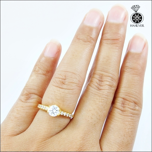 แหวนเงินแท้ ชุบทองไมครอน หนาพิเศษ ประดับเพชรCZ H&A