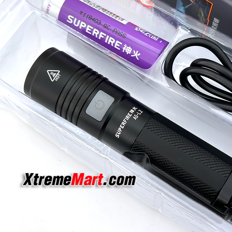 ชุดเซตไฟฉาย SuperFire A5-L2 1100LM 5-Mode USB rechargeable LED Flashlight (Black)