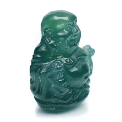 Natural Chalcedony (Chrome) พลอยโมรา แกะสลัก Carving รูปพระสังกัจจายน์ หนัก 15.34 กะรัต สีเขียวเข้ม สี top สีเหมือนหยก มองตาเปล่าไม่มีตำหนิ แกะสลักสวย