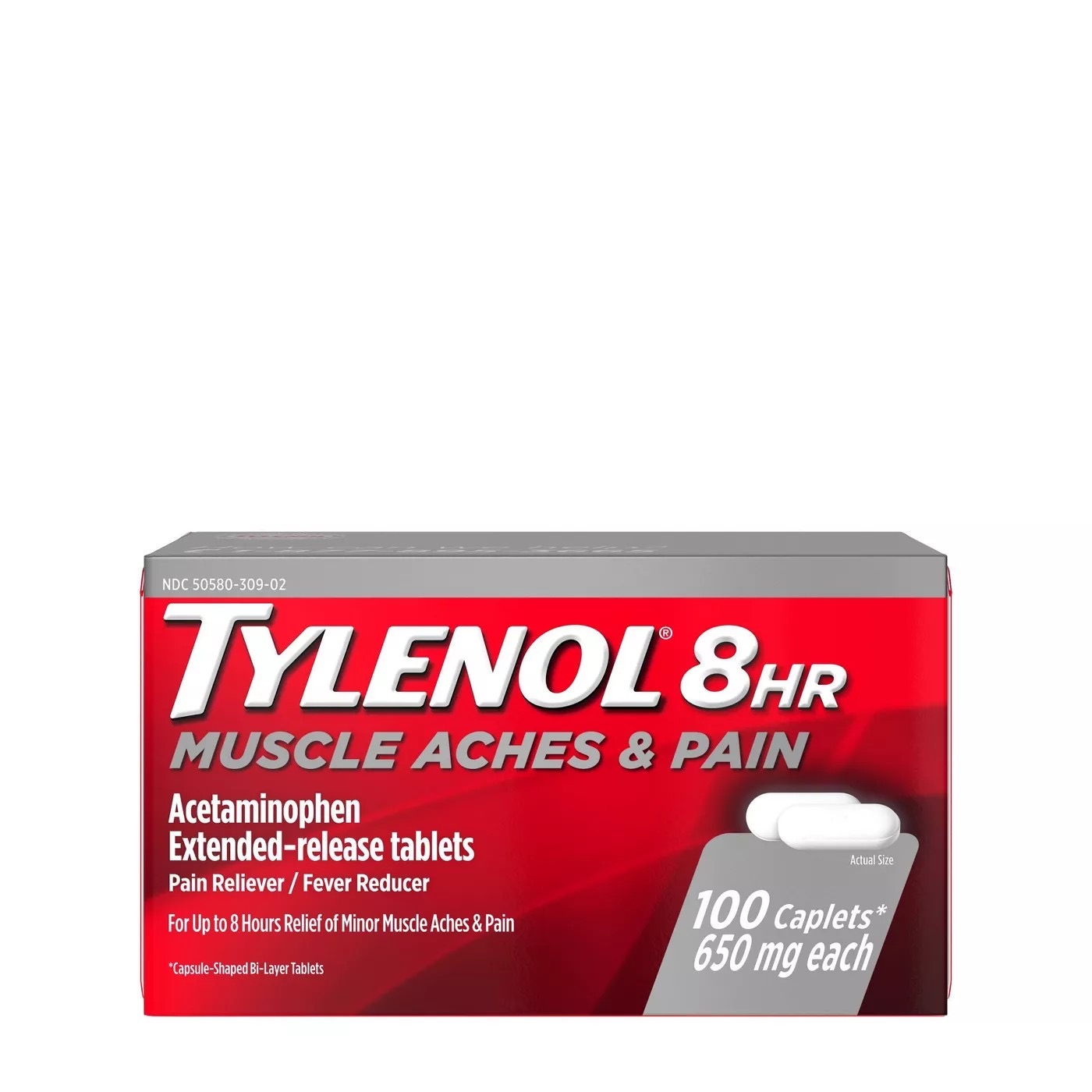 ยาบรรเทาอาการปวดเมื่อยกล้ามเนื้อและปวดทั่วไป TYLENOL® 8HR Muscle Aches & Pain (100 Caplets)