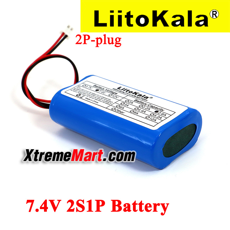 แบตเตอรี่แพ็ค LiitoKala 7.4V 8.4V 2600mAh (ความจุเต็มจริง ไม่พิมพ์หลอก) 18650*2ก้อน Li-ion battery pack