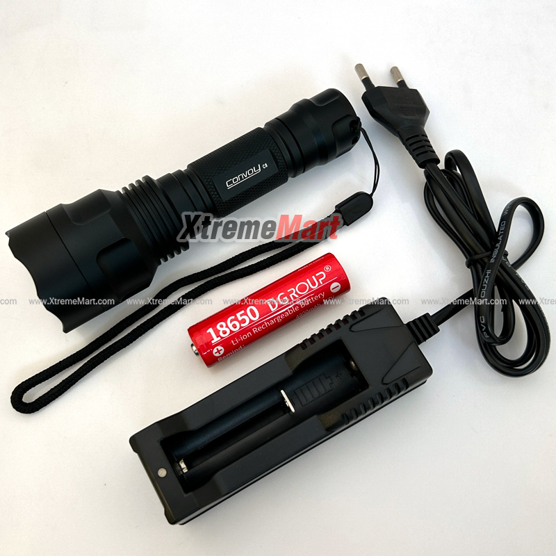 ชุดเซต ไฟฉาย Convoy C8 หลอด XM-L2 U2 แสงขาว 1500LM LED พร้อมแบตเตอรี่ และ เครื่องชาร์จ