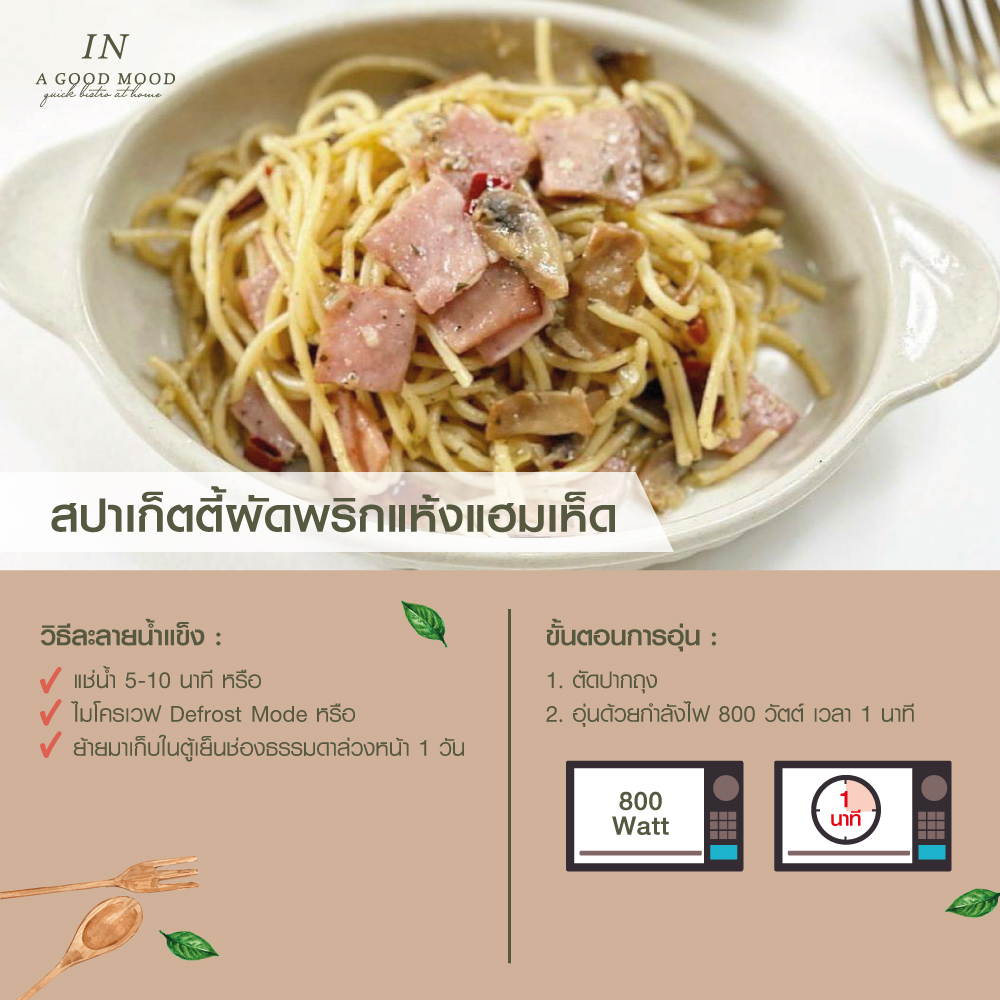 สปาเก็ตตี้ผัดพริกแห้งแฮมเห็ด