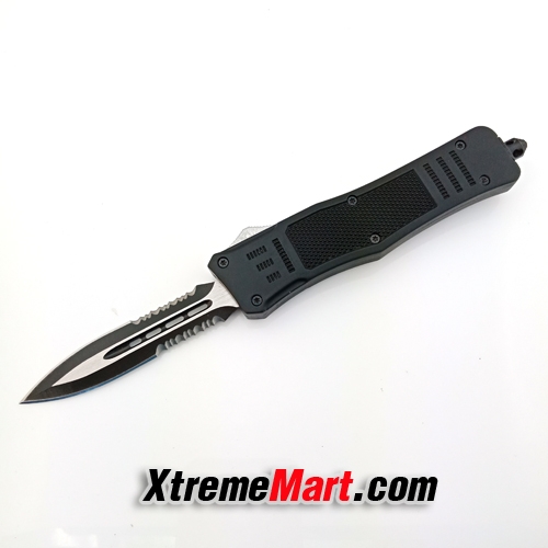 มีดสปริงตรงขนาดกลาง คมสองด้านกึ่งหยัก Microtech Combat Troodon 00556 D/E Automatic Knife Camping Tool