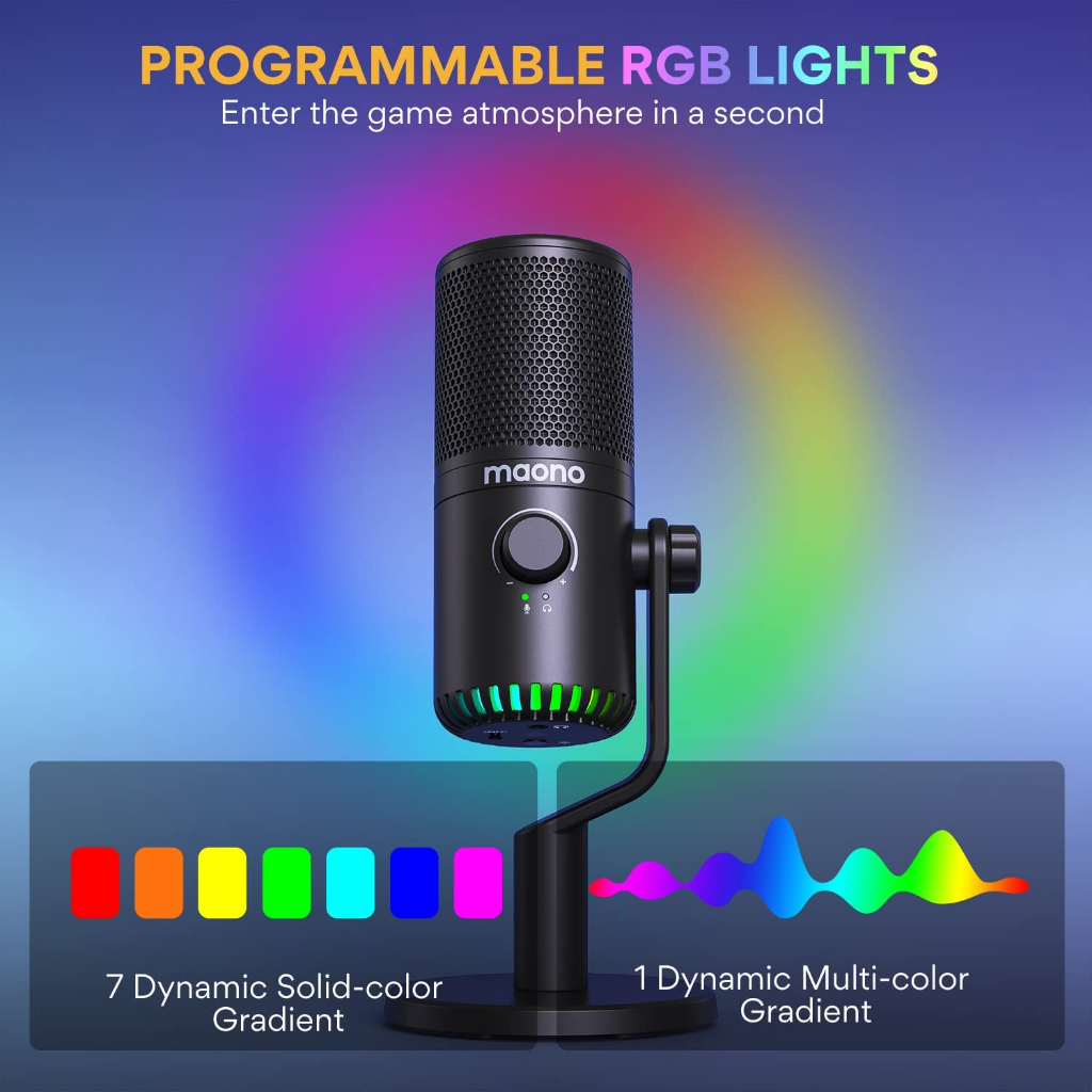 ส่งฟรี MAONO DM30 RGB BLACK USB Condenser Microphone สําหรับ PC คอมพิวเตอร์ โทรศัพท์มือถือ เล่นเกม บันทึก ถ่ายทอดสด