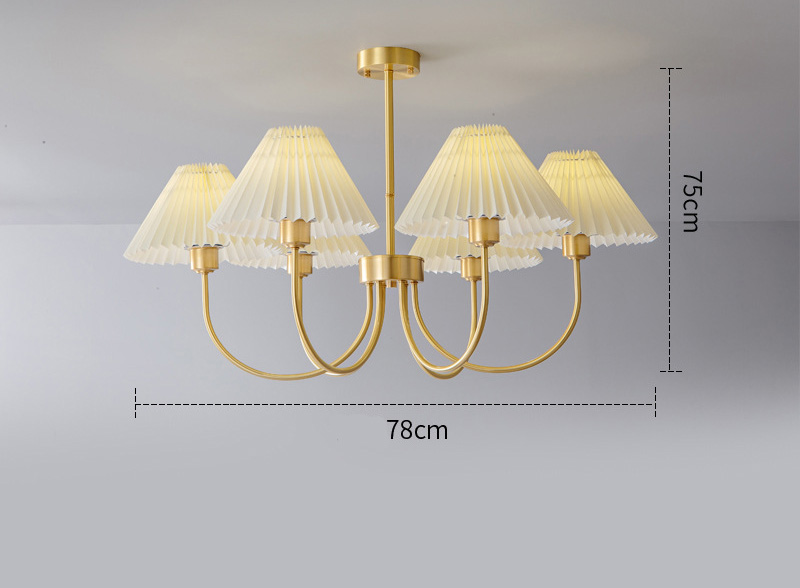 โคมไฟแขวนเพดานโครงสีทองเหลืองทรงโค้งโป๊ะโคมทรงดอกเห็ดผิวเรียบลายจีบ [HSYS-8930]