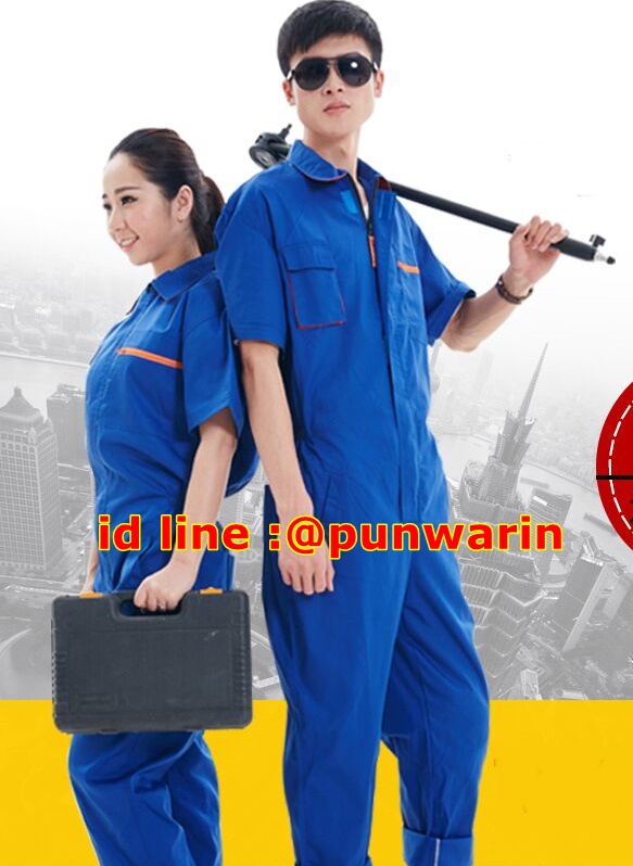 ชุดหมีช่างวิศวกรรมช่างไฟฟ้าอุตาสาหกรรมช่างก่อสร้างช่างประปา B6303001 ฟ้า เทา S-4XL