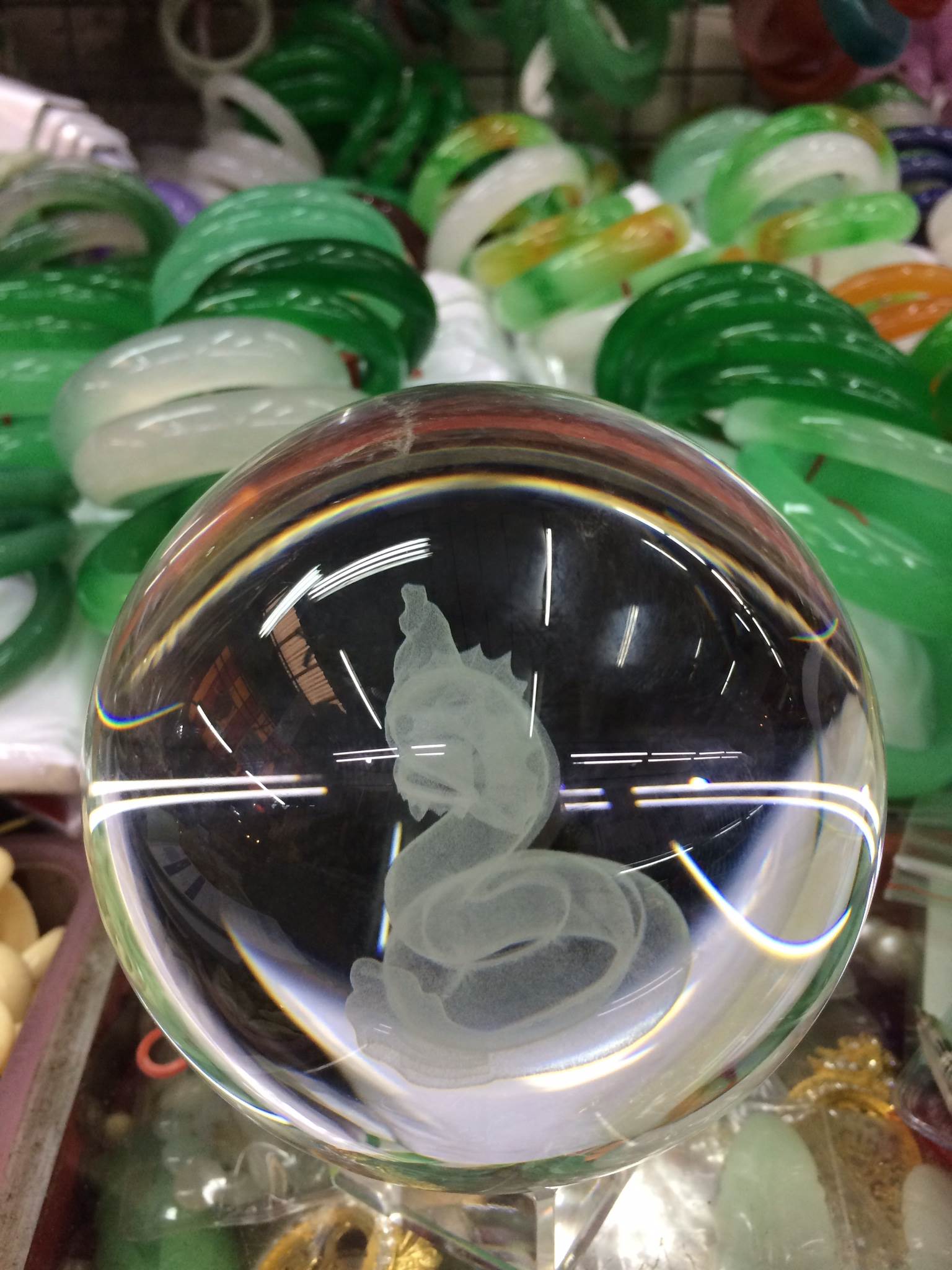 ลูกแก้ว ลายพญานาค 3มิติ ลูกเล็ก ขนาด4ซม. (ยิงเลเซอร์ลงลายในลูกแก้ว) ขายปลีก ขายส่ง