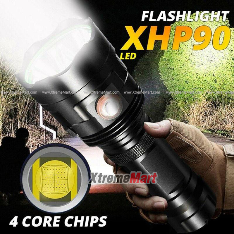 ไฟฉาย XHP90 LED P90 FlashLight ชาร์จUSB พร้อมแบตเตอรี่ชาร์จได้ 26650 เเละสายชาร์จ