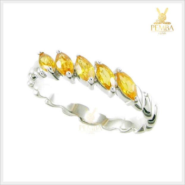 แหวนบุษราคัมแท้ ทรงมาคีส์ เก๋ๆ เงินแท้ ชุบทองคำขาว แหวนพลอยแท้