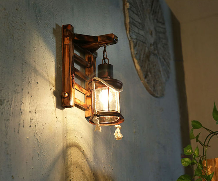 โคมไฟไม้ไผ่ติดผนังสไตล์วินเทจมีเชือกห้อย [MB-7191T]