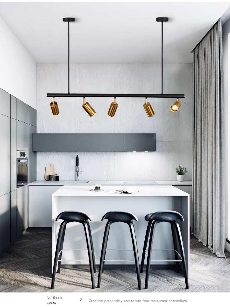 โคมไฟแทรคไลท์แบบคานยาวสีดำมีขาเหล็กแขวนเพดานกระบอกโคมสีทอง [BD040-Gold]