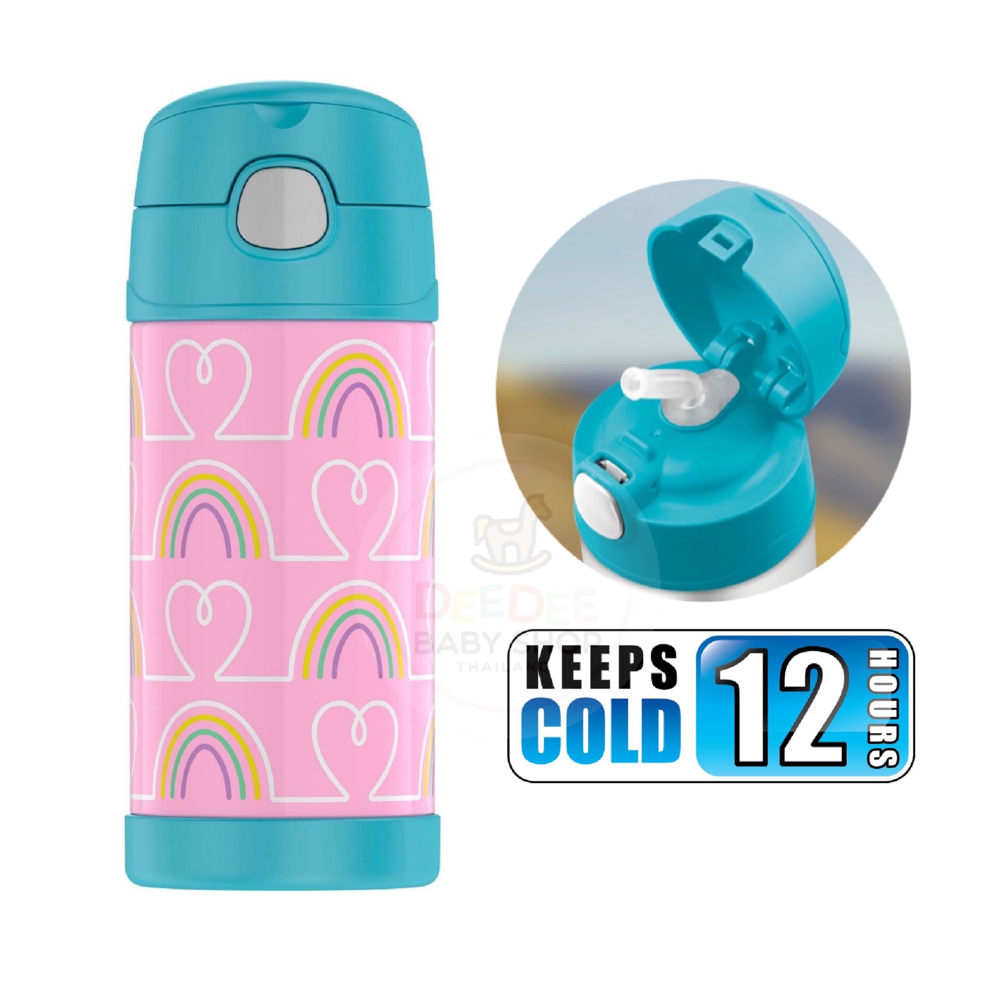 กระติกน้ำสเตนเลสรักษาอุณหภูมิ Thermos Hearts & Stars FUNtainer Vacuum Insulated Stainless Steel Bottle 12OZ