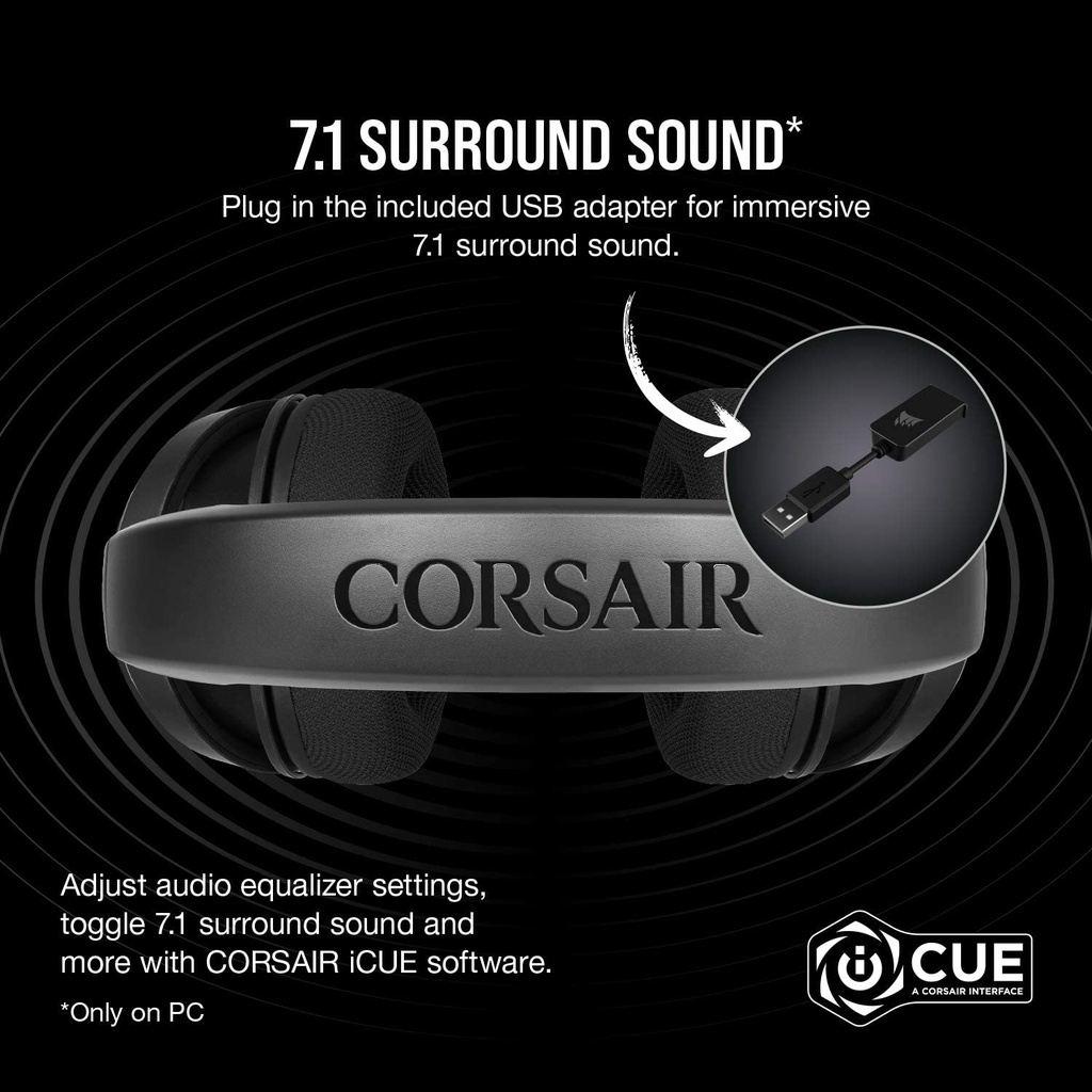 Corsair HS45-7.1 Virtual Surround Sound Gaming Headset CARBON : CA-9011220-AP