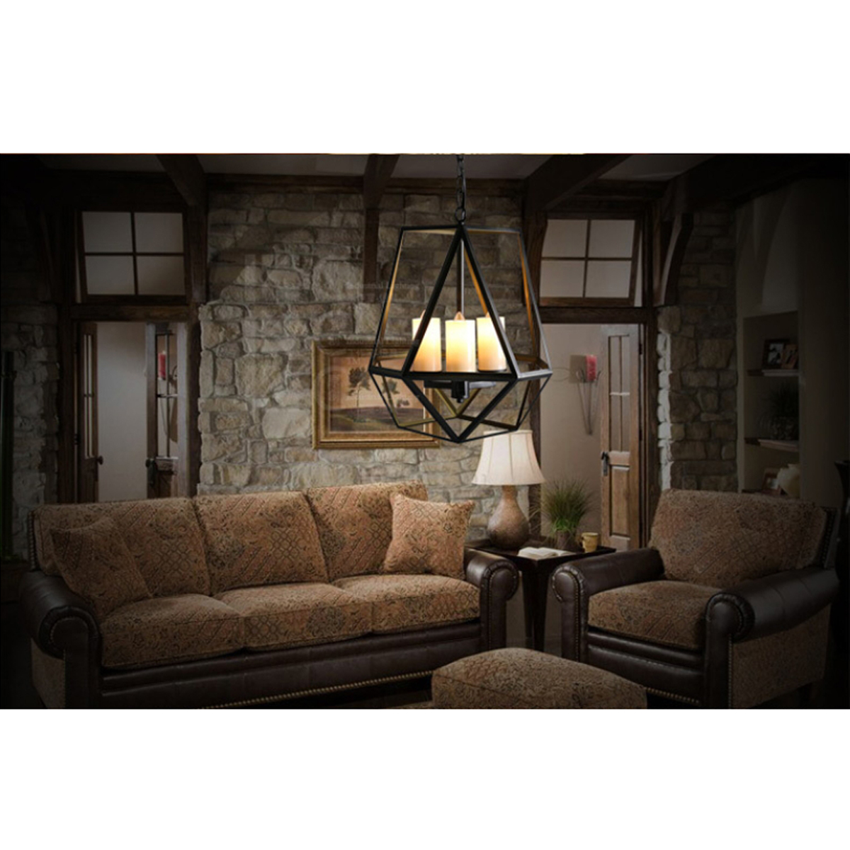 โคมไฟห้อยเพดานเหล็ก เทียน 3 แท่ง