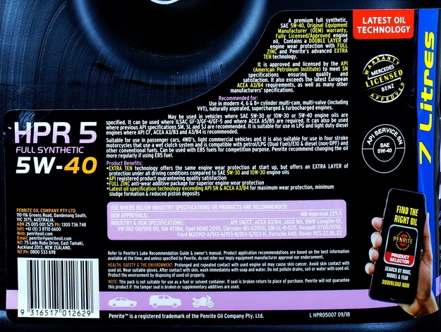 Penrite Penrite HPR-5 5W-40 ขนาด 1-8 ลิตร