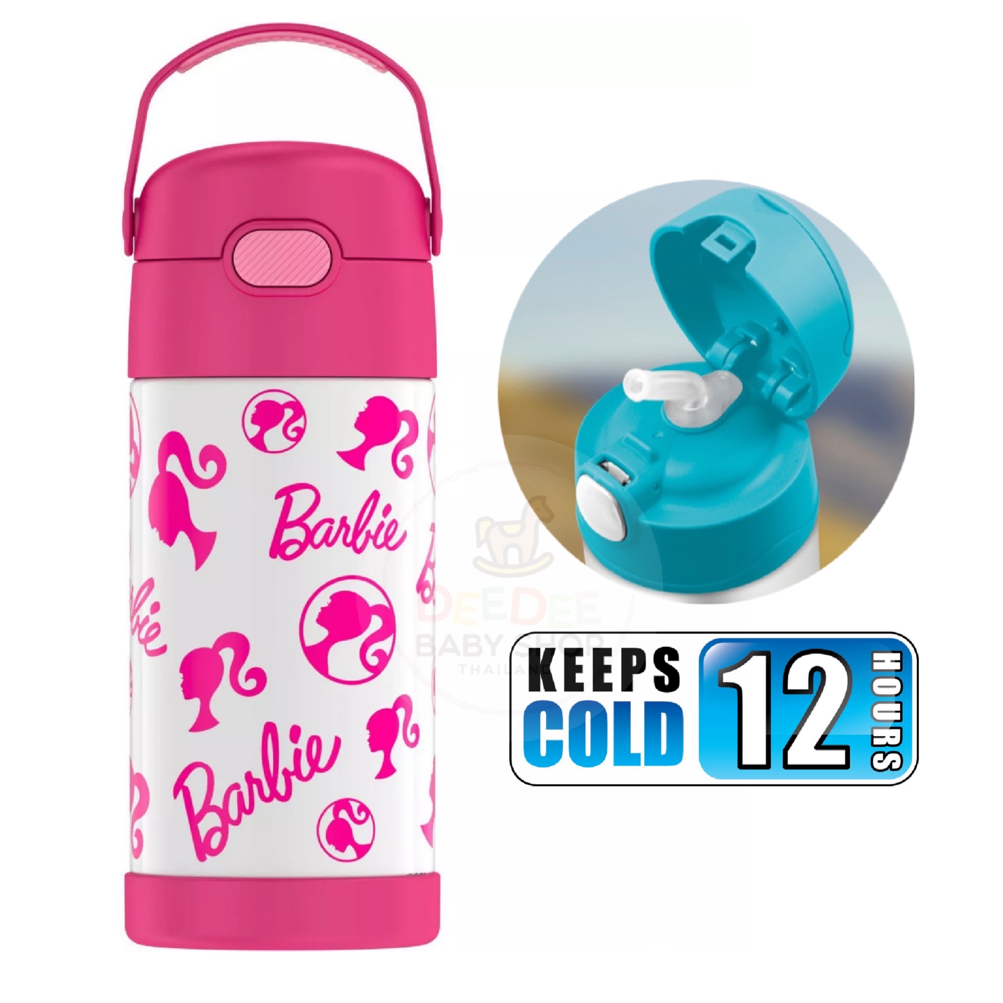 กระติกน้ำสเตนเลสรักษาอุณหภูมิ Thermos Barbie FUNtainer Vacuum Insulated Stainless Steel Bottle 12OZ with Bali Handle