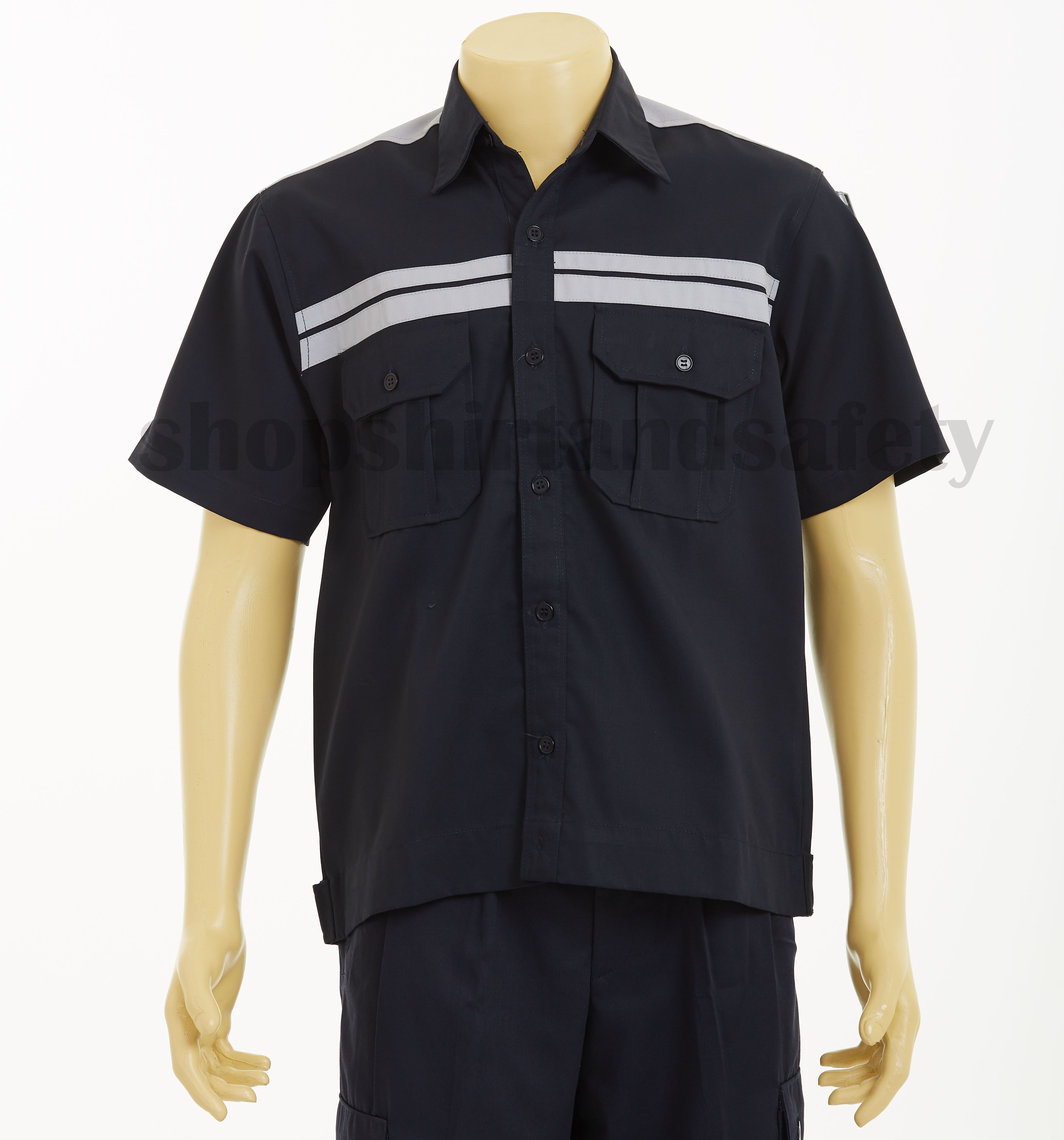 เสื้อช็อปแขนสั้นแบบกรมคาดอกเทาคู่