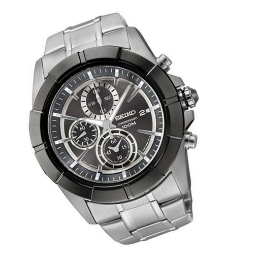 Seiko Lord Chronograph Black Dial Stainless Steel Mens Watch SNDE69P1