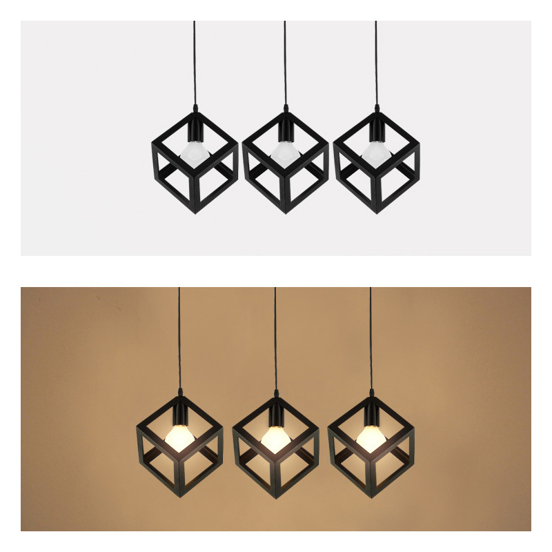 โคมไฟห้อยเพดานเหล็กทรงสี่เหลี่ยมจตุรัส สไตล์ Nordic minimalist