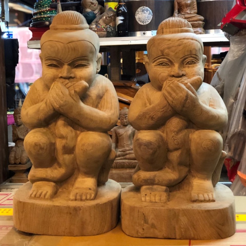 กุมารดูดรก ไม้สักแกะสลักงานฝีมือ (งานใหม่สั่งทำ ยังไม่ได้ปลุกเสก) (สูง16นิ้ว)