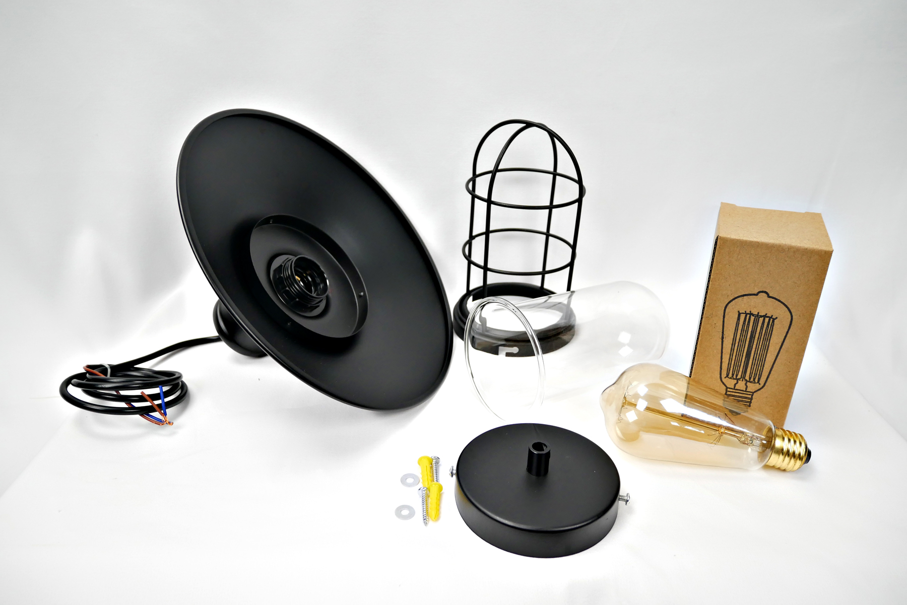 โคมไฟห้อยเพดาน Industrial Loft สีดำ เหล็กดัดครอบแก้ว