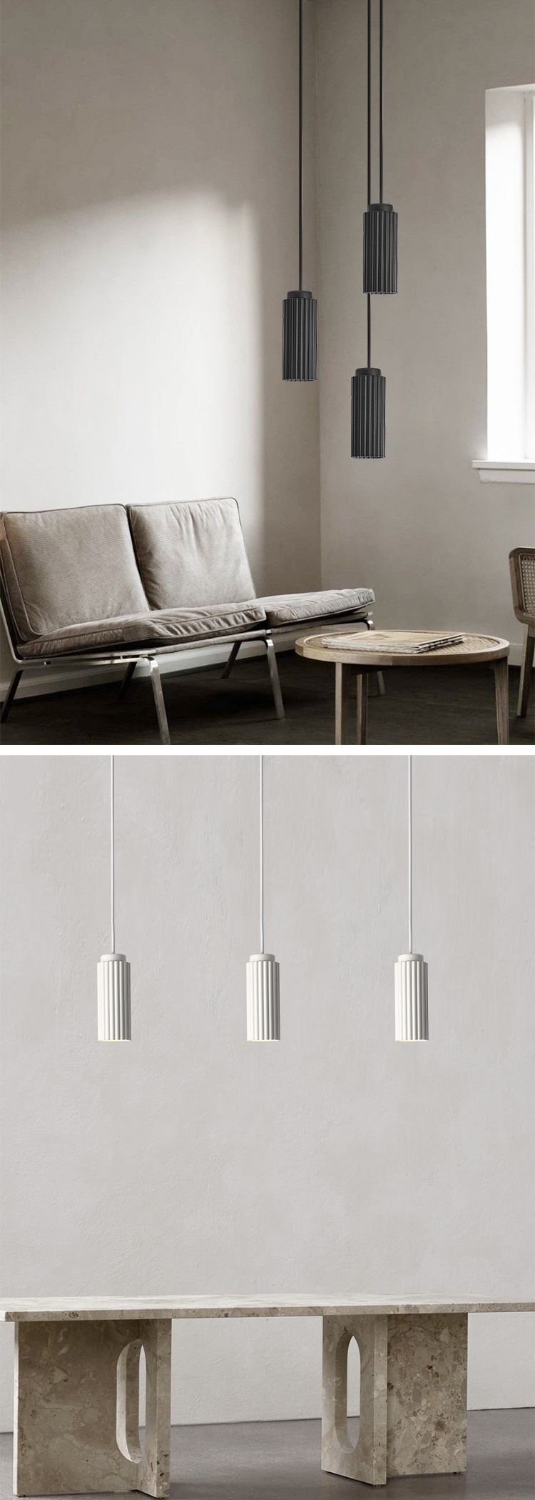 โคมไฟแขวนเพดานทรงกระบอกผิวลายลอนเส้นตรงแนวตั้ง [LB3118]