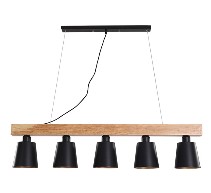 โคมไฟแขวนเพดานไม้ 5 ดวงทรงยาวโป๊ะโคมสีดำ SH-XD-003