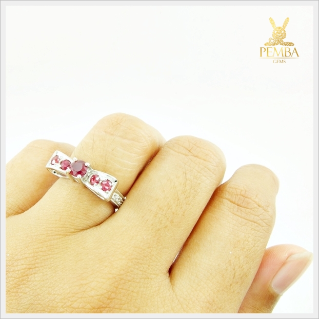 แหวนทับทิมแท้ เงินแท้ รูปโบว์ น่ารักๆ สวยเก๋สะดุดตา แหวนพลอยแท้