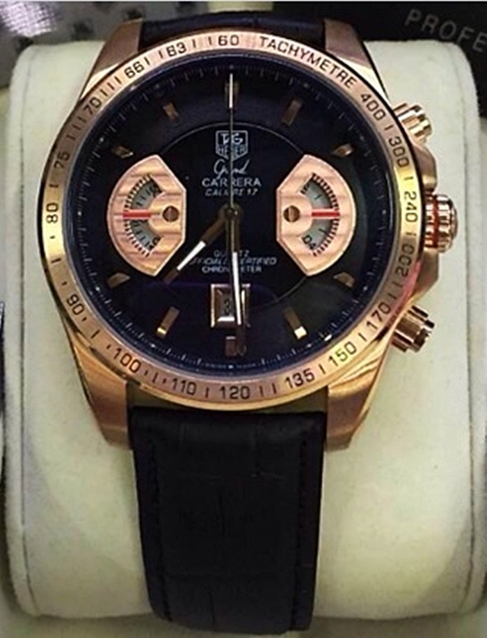 นาฬิกา Tag Heuer เกรด Mirror รุ่น Grand Carera Calibre 17 RS2 สี Pink Gold สายหนังสีดำ หน้าปัดสีดำ สวยสุดๆ