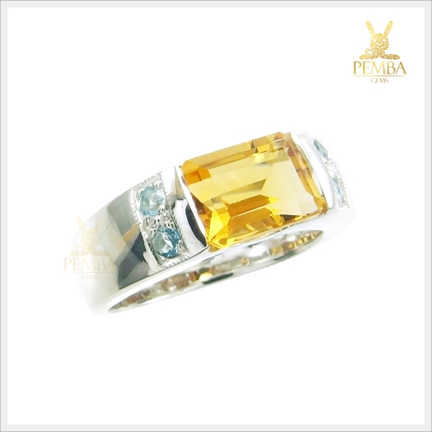 แหวนซิทรินแท้ สี่เหลี่ยม สวยเก๋ ดูมีสไตล์ เงินแท้925 แหวนพลอยแท้