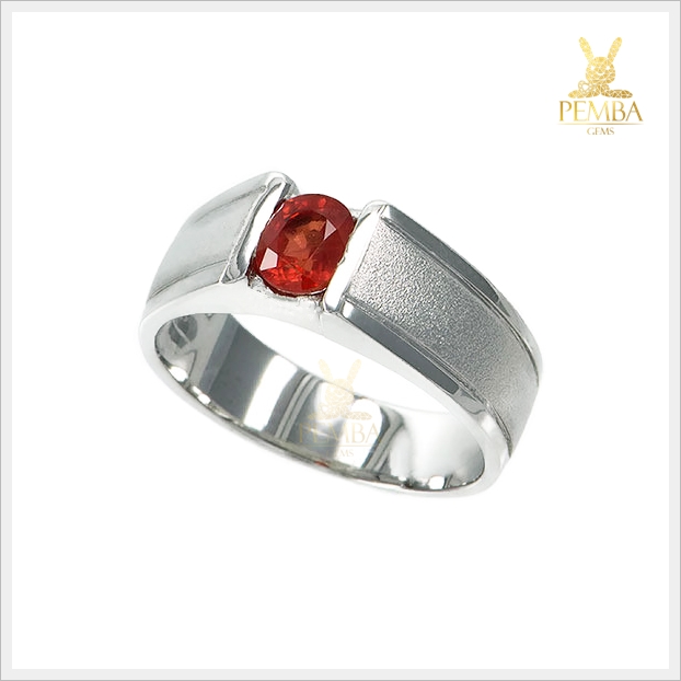 แหวนออเร้นท์แซฟไฟร์(ซองเจีย) สีส้มแดงสวยงาม ตัวเรือนเงินแท้925