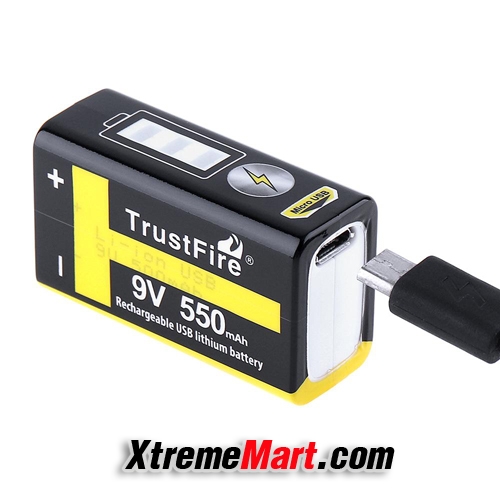 แบตเตอรี่ชาร์จ TrustFire 9V 550mAh Rechargeable USB Lithium Battery with Safety Relief Valve and LED Indicator(ก้อนละ)