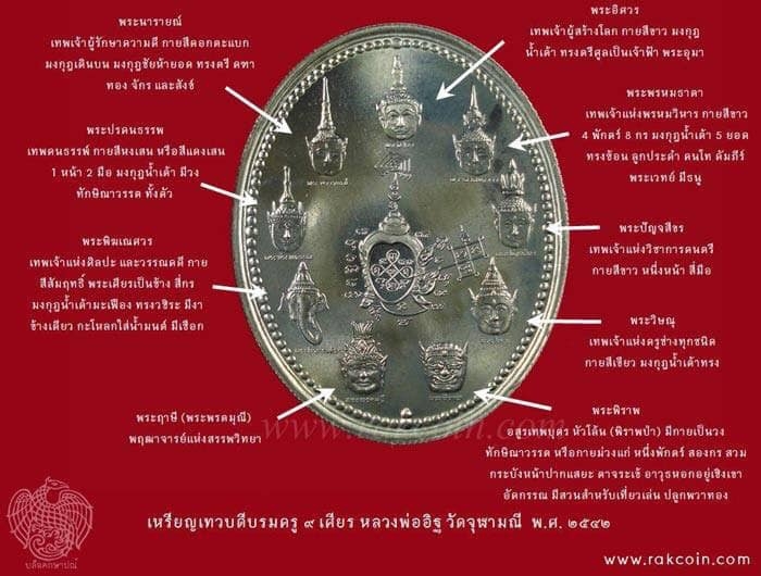 เหรียญเทวบดีบรมครู 9เศียร (รวมมหาเทพ9พระองค์) ทรงข้าวหลามตัด หลังยันต์พระมหาจักรพรรดิ เนื้อทองทิพย์ ปี2554 #รับประกันแท้ - หลวงพ่ออิฐ วัดจุฬามณี
