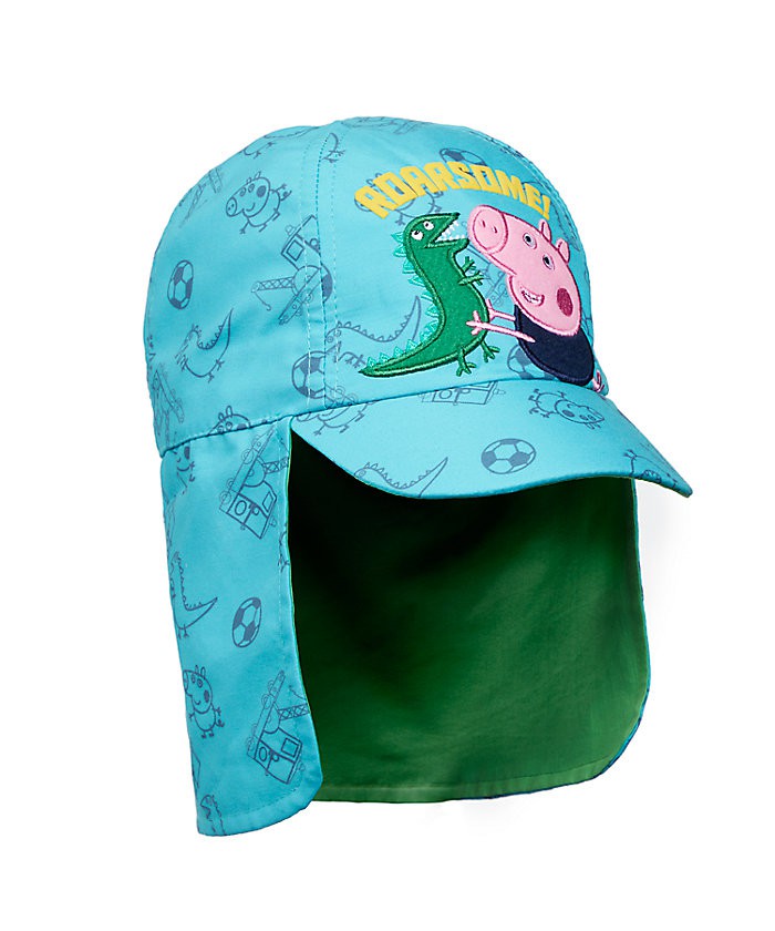 หมวกแก็ปพร้อมผ้ากันแดดสำหรับเด็ก mothercare George Pig Sun Protection Keppi Hat