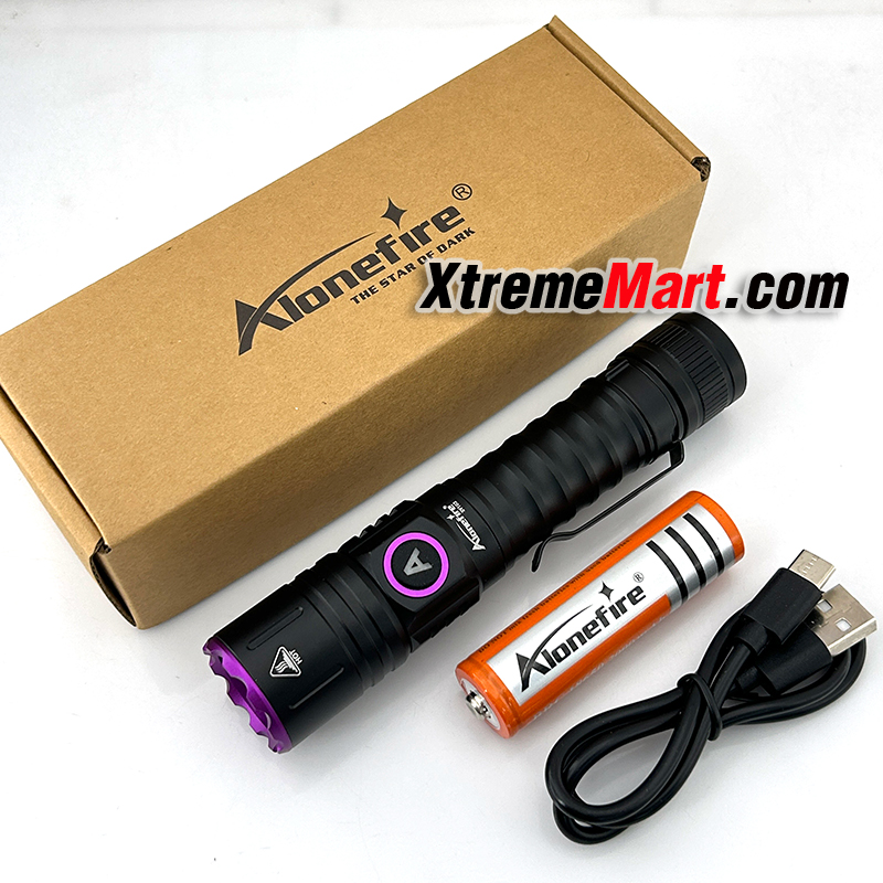 ชุดเซตไฟฉาย UV Alonefire SV103 15W 3หลอด 395nm เเสงสีม่วง ไฟฉายBlack Light พร้อมแบตเตอรี่ และสายชาร์จ USB Type C