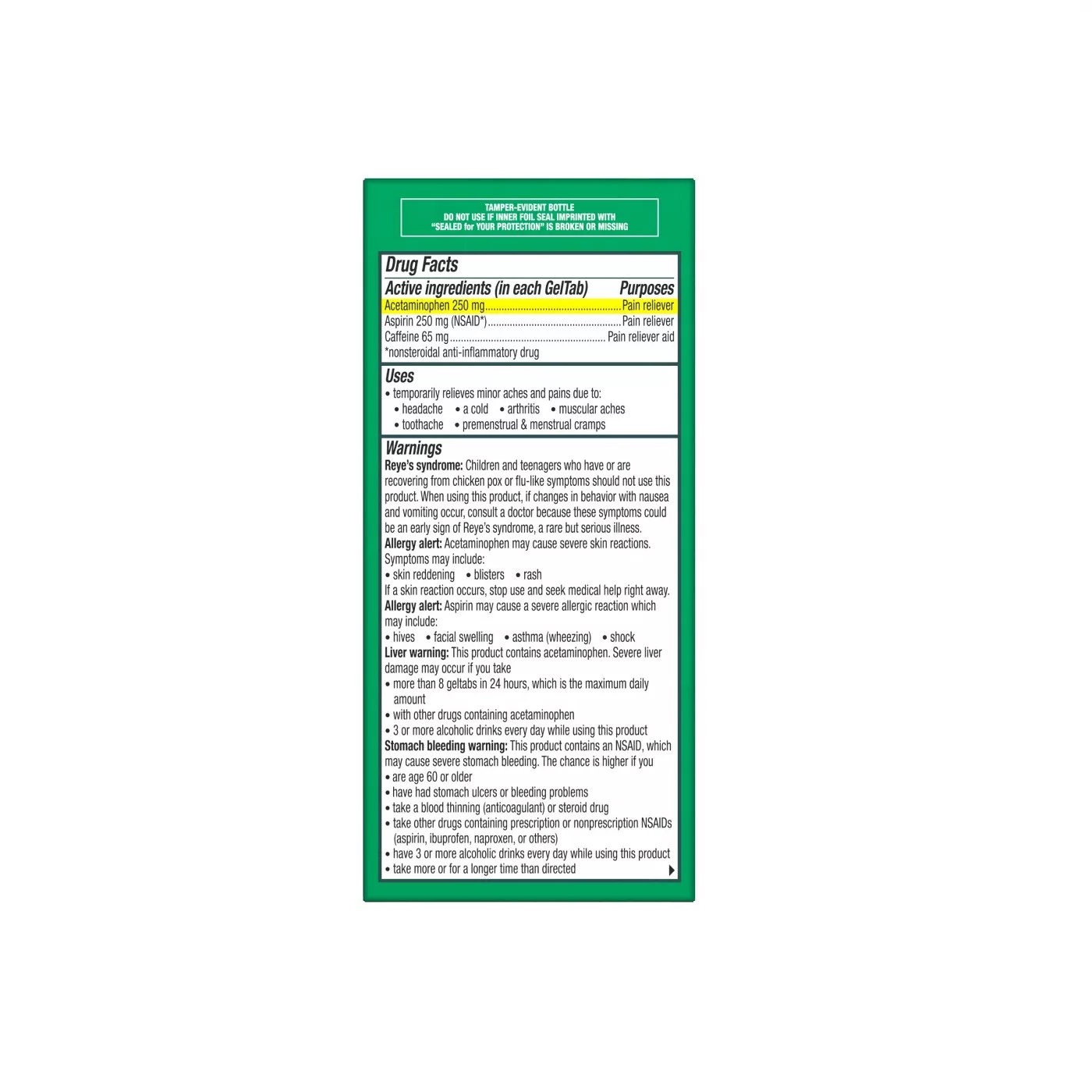 ยาบรรเทาอาการปวดสูตรเข้มข้นชนิดเจลแท็ป gsk Excedrin Extra Strength Geltabs (80 Geltabs)