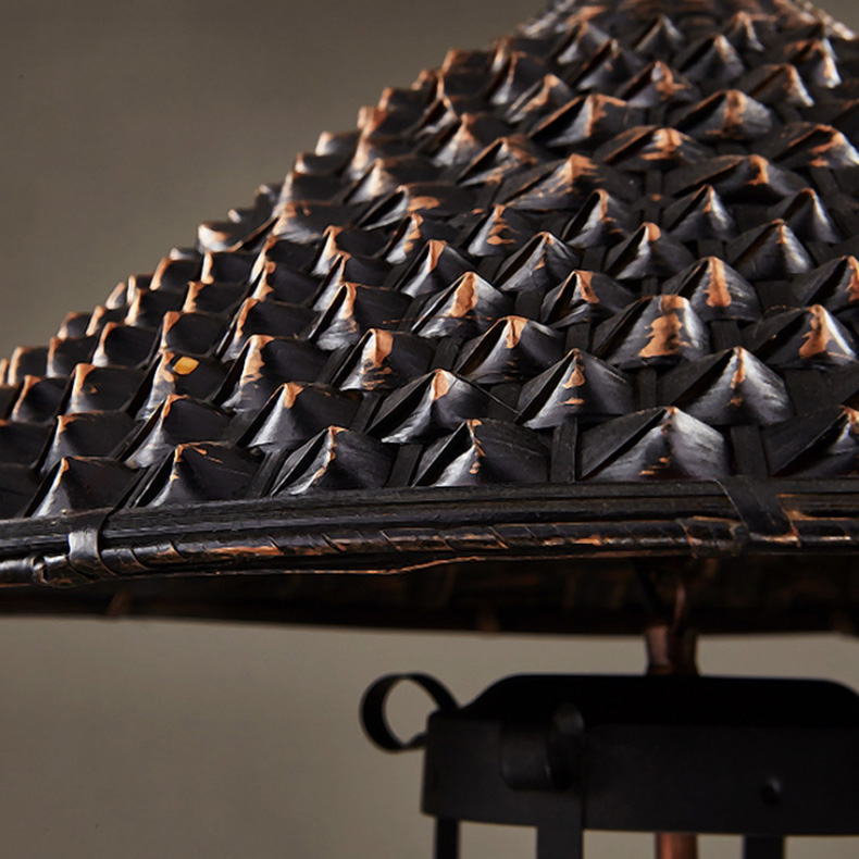 โคมไฟแขวนเพดานเหล็กสไตล์ย้อนยุคทรงหมวกฟางมีครอบแก้ว [LF-8710]