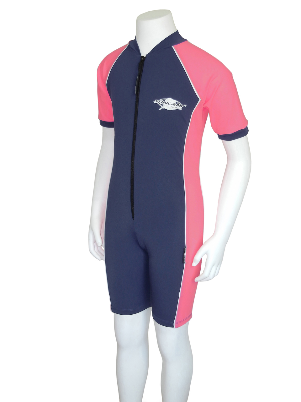 ชุดว่ายน้ำเด็ก Stingray Kids RaySuit แขนสั้นขาสั้นสีน้ำเงิน/ชมพู กันรังสียูวี 50 + ไซส์ 6
