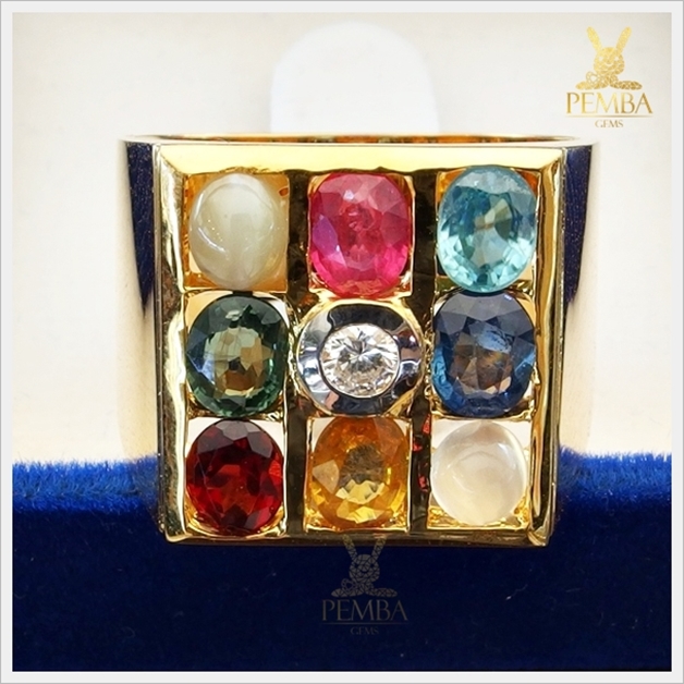 แหวนพลอยนพเก้า ทองแท้ เพชรแท้ (สามารถสั่งทำได้ค่ะ)