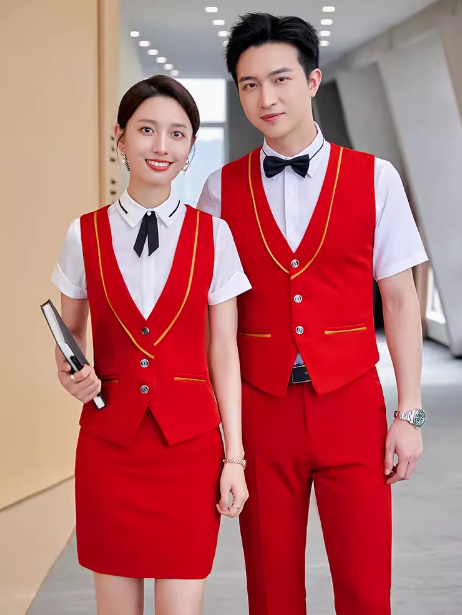 เสื้อกั๊กพนักงานไนท์คลับ KTV บาร์และเครื่องแต่งกายพนักงานหญิงเครื่องแบบเสื้อกั๊กโรงแรม SKU-03145 แดง ดำ กรมท่า M-4XL