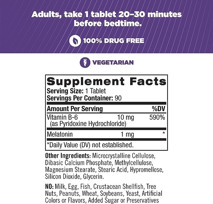 วิตามินเสริมการนอนหลับสำหรับผู้ใหญ่ NATROL Sleep Melatonin 1mg - Time Release (90 Tablets)