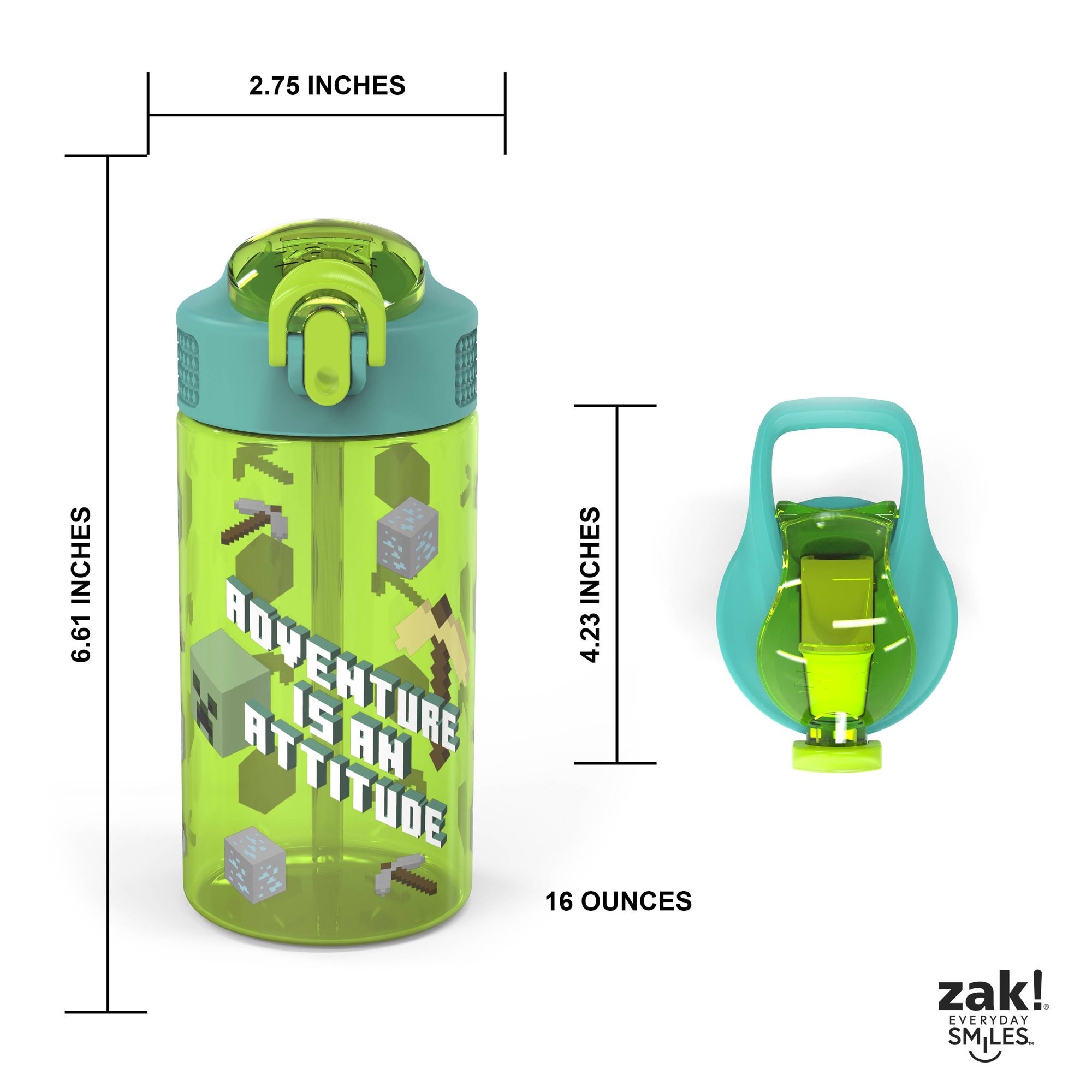 กระติกน้ำพร้อมหลอดดื่มสำหรับเด็ก Zak! Minecraft 16 Oz. Reusable Water Bottle with Straw