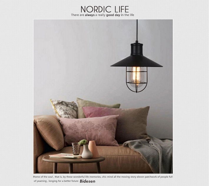 โคมไฟห้อยเพดาน Industrial Loft สีดำ เหล็กดัดครอบแก้ว