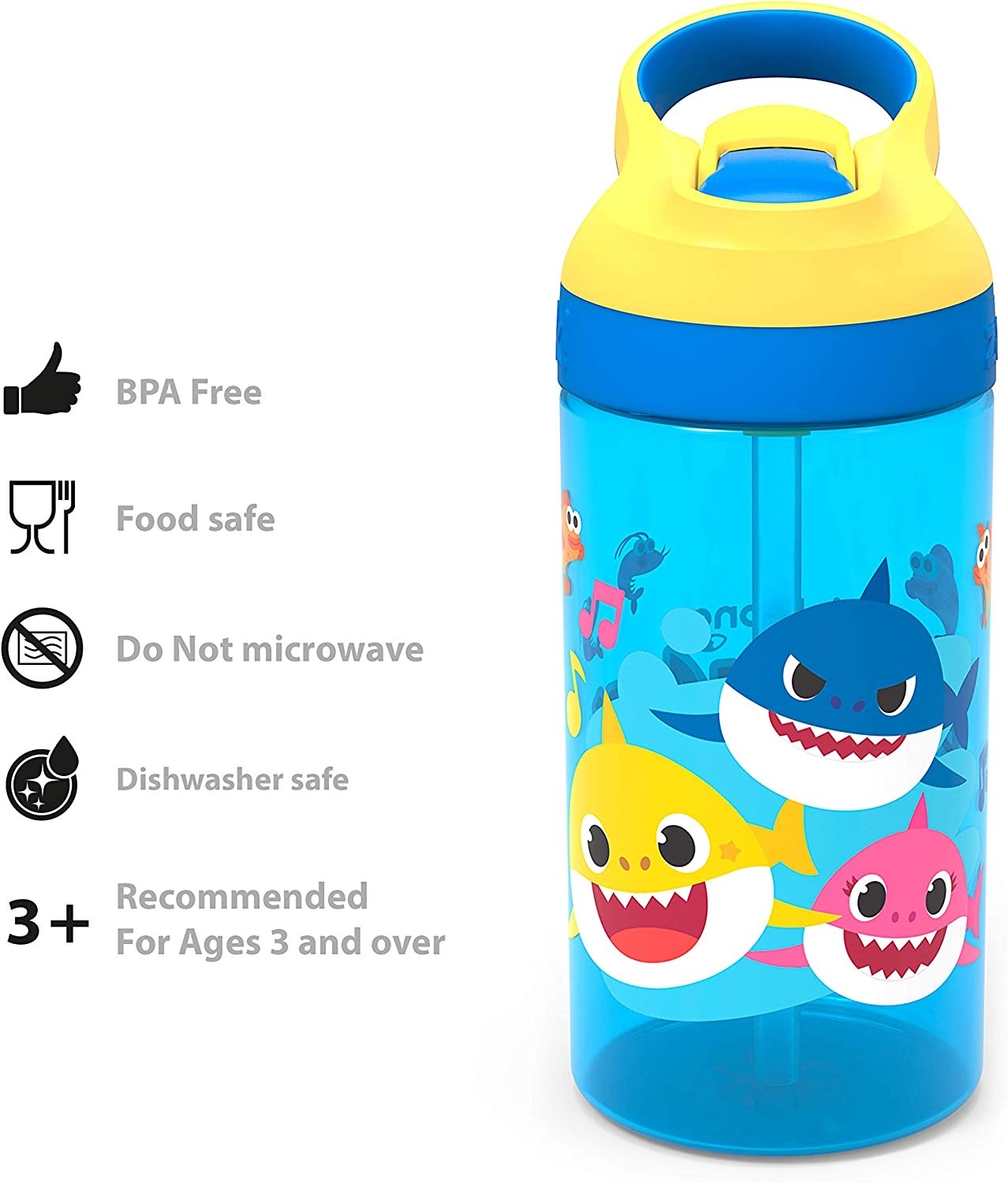 กระติกน้ำพร้อมหลอดดื่มสำหรับเด็ก Zak! Baby Shark Underwater Friends Atlantic Bottle 16 oz.