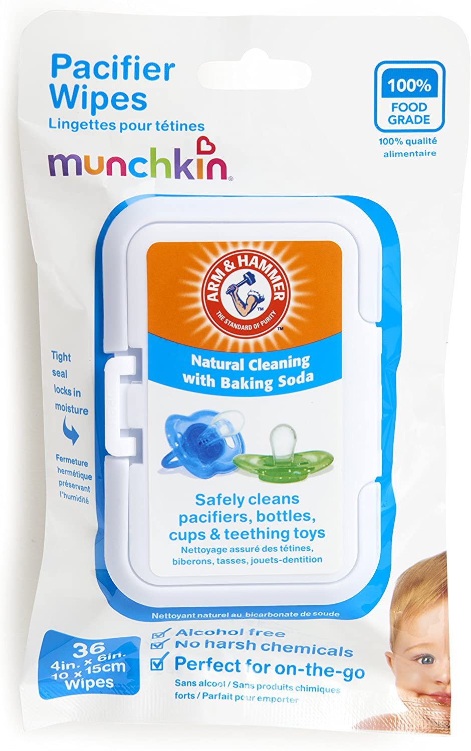 กระดาษเปียกสำหรับทำความสะอาดจุกนม จุกหลอก ยางกัด Munchkin Arm & Hammer Pacifier Wipes