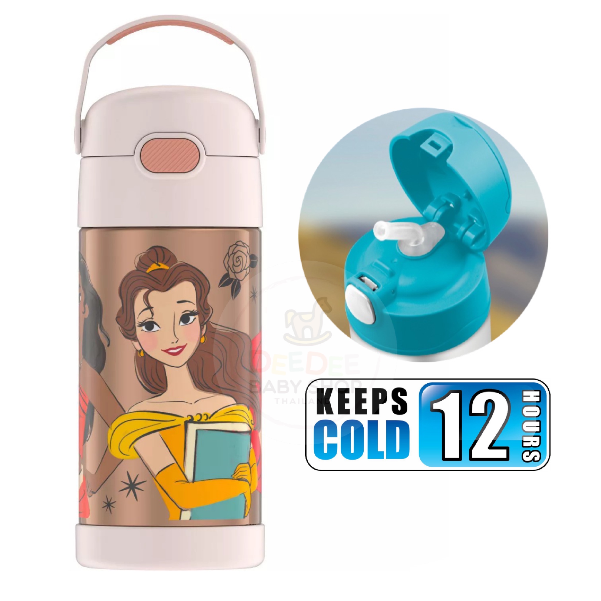 กระติกน้ำสเตนเลสรักษาอุณหภูมิ Thermos Disney Princess FUNtainer Vacuum Insulated Stainless Steel Bottle 12OZ with Bali Handle