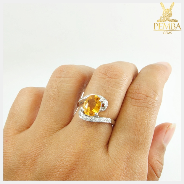 แหวนซิทรินแท้ สีเหลืองทองสวยใส ใส่ติดนิ้วเต็มๆ นิ้ว แหวนพลอยแท้