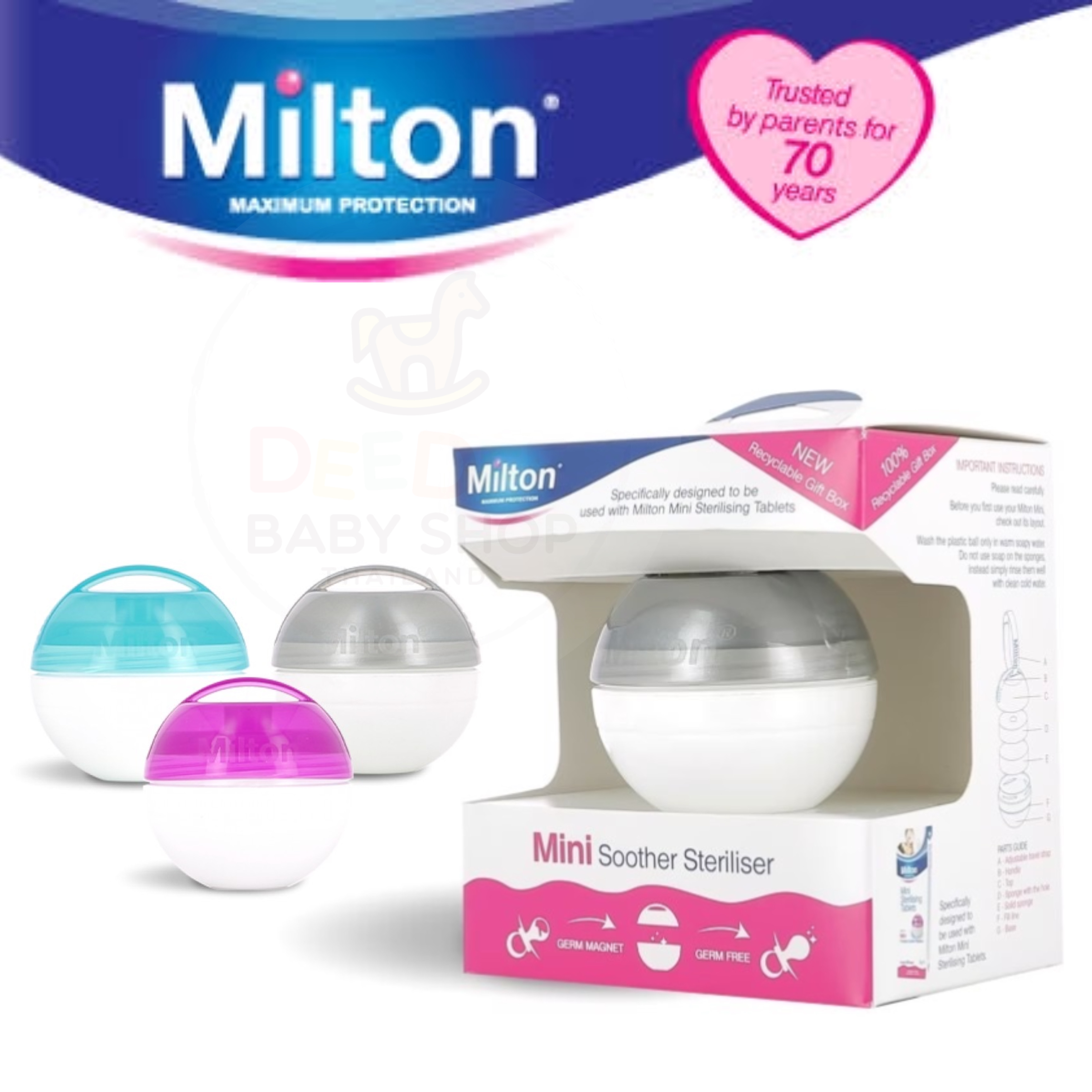 กล่องกำจัดเชื้อโรคแบบพกพาสำหรับจุกนมและจุกหลอก Milton Mini Soother Steriliser
